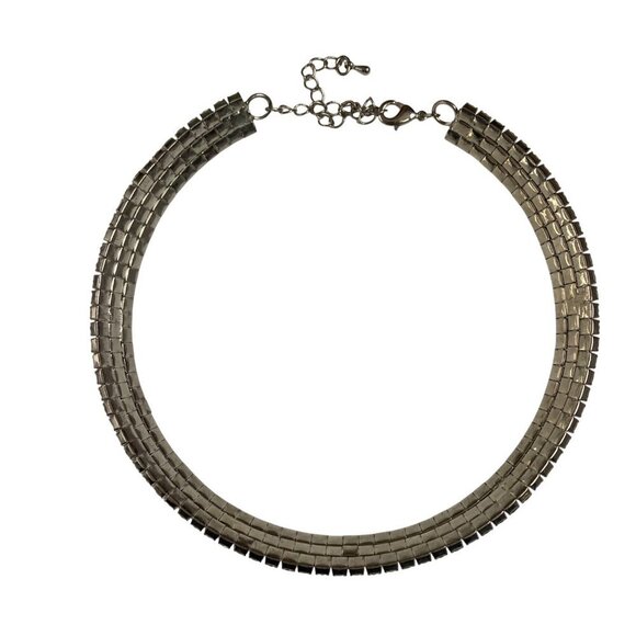 Rhinestone Choker Necklace Silver Tone Prong Set Lobster Clasp Adjustable Length - Picture 6 of 8